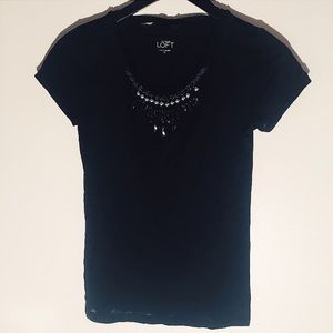 LOFT Black Top With Jewels